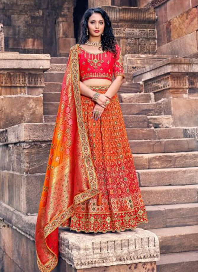 Red And Orange Prearana Wholesale Ethnic Wear Designer Lehenga Choli Catalog 1710