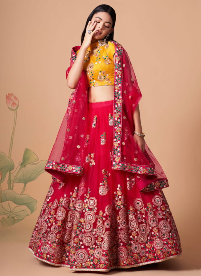 Red And Yellow Colour Neo Romantic Vol 3 Wholesale Party Wear Lehenga Choli Catalog 7323