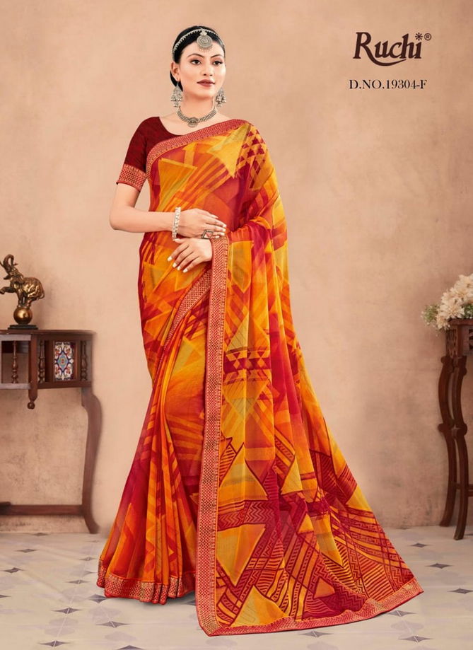 Red And Yellow Colour Savera 19304 Hits By Ruchi Printed Saree Catalog 19304 F