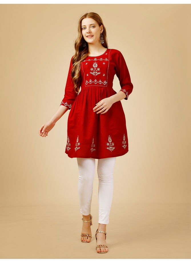 Red Colour Aardhna 1050 Designer Kurti Catalog 8