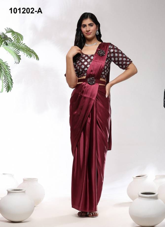 Amoha 101202 A TO D Imported Satin Party Wear Readymade Sarees Exporters In India