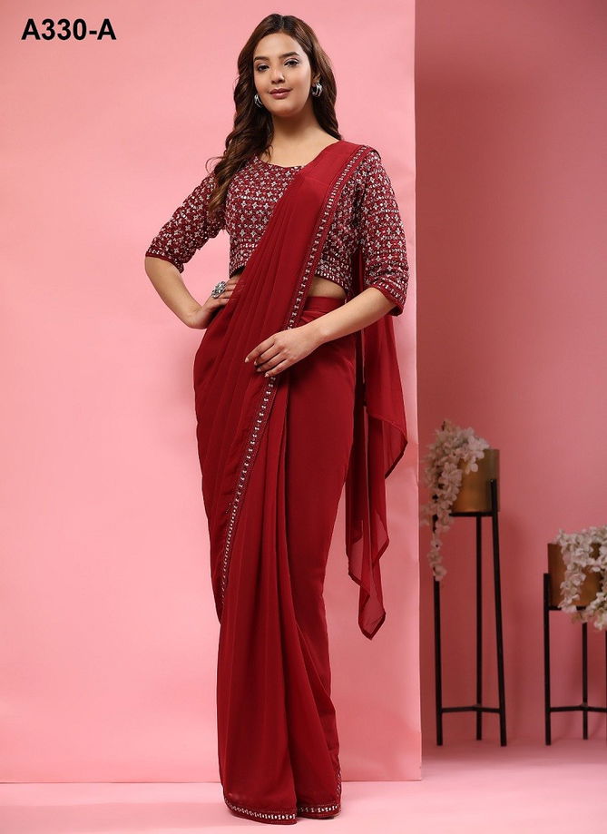 Amoha A330 A To E Embroidery Pure Georgette Readymade Saree Wholesalers In Delhi