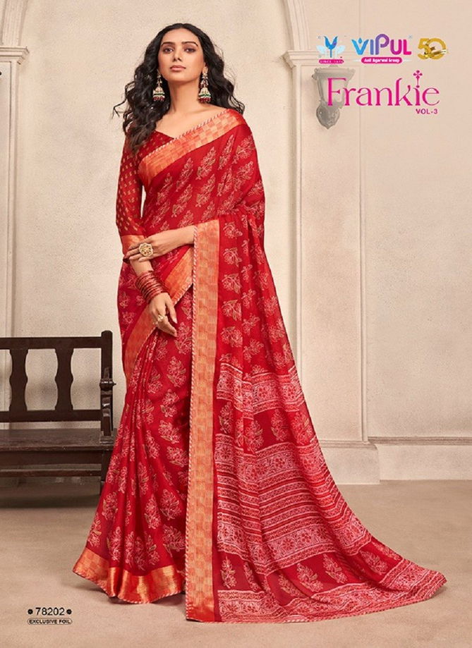 Frankie Vol 3 By Vipul Chiffon Printed Daily Wear Sarees Wholesale Clothing Suppliers in India 