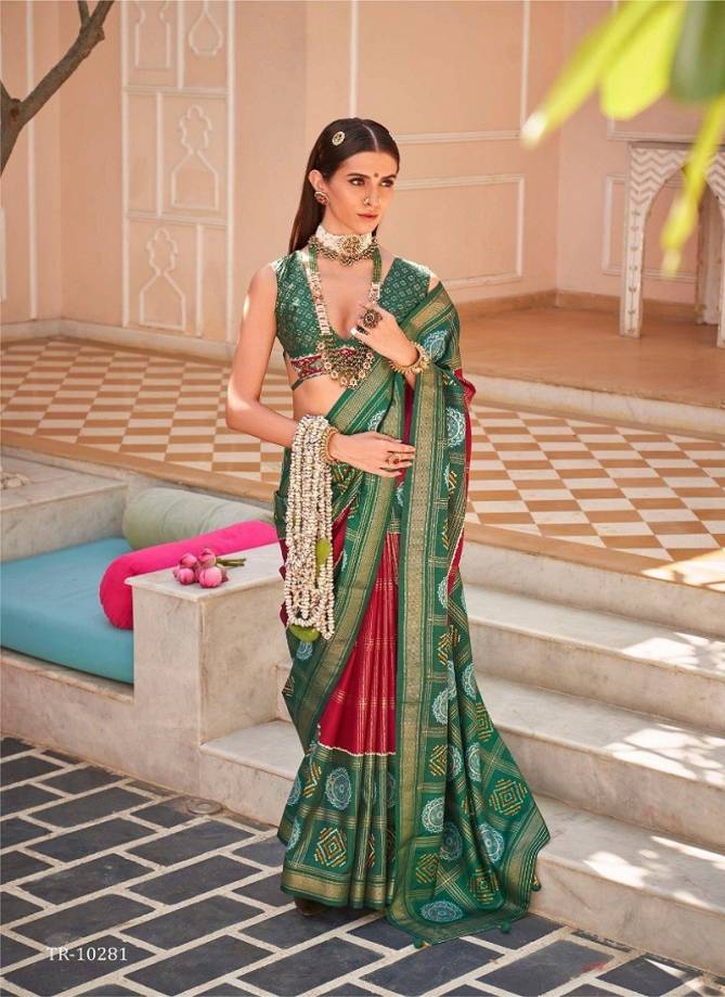 Gulaab Patola By Trirath P V Silk Foil Printed Weeding Wear Saree Wholesale Online