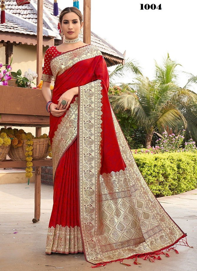 Red Colour Lavanya By Sangam Pure Silk Saree Catalog 1004