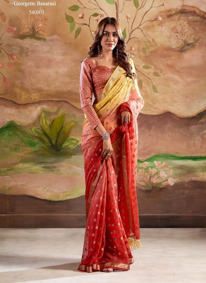 Marigold Silk By Rajpath Digital Banarasi Butta Georgette Saree Online Wholesale