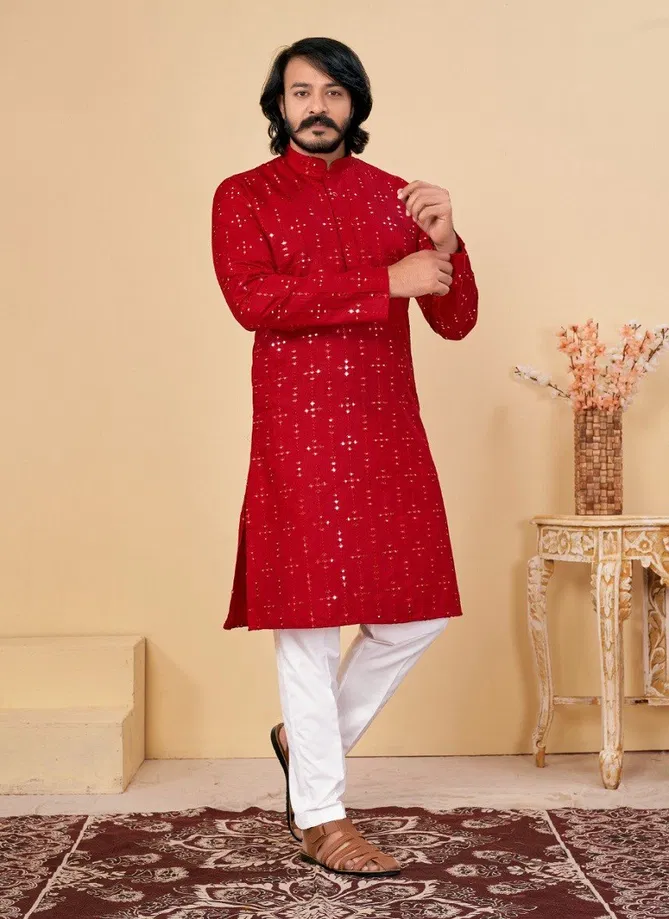 Red Colour Outluk Vol 124 Mens Kurta Pajama Catalog 124004