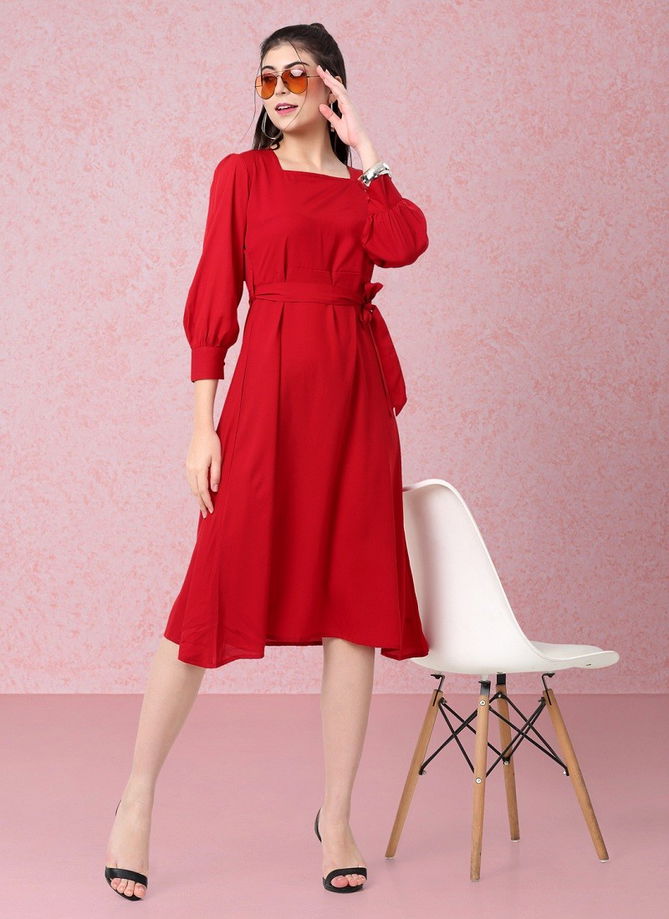 Raisin American Crepe Party Wear Western Midi Dress Catalog