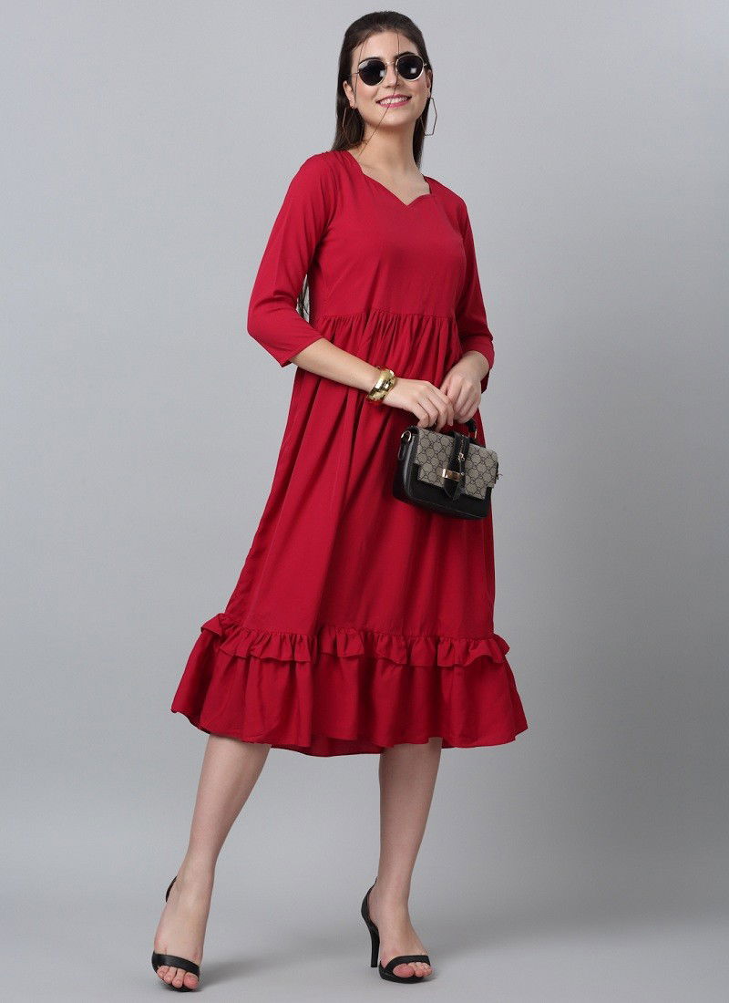 Raisin American Crepe Party Wear Western Midi Dress Catalog