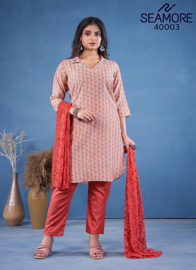 Rim-Zeem By Seamore Cotton Blend Printed Kurti With Bottom Dupatta Suppliers In India