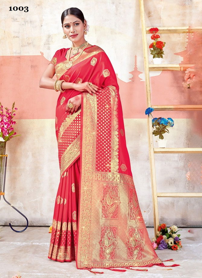 Red Colour Sarover By Sangam Banarasi Silk Saree Catalog 1003