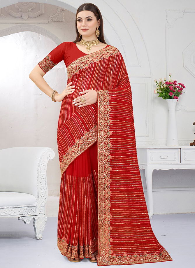 Red Colour Versatile Wholesale Designer Georgette Saree Catalog 1531