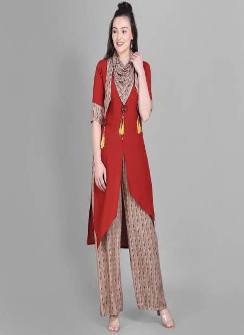 Designer Festive and Party Wear Reyon Foil Print Kurti with Plazzo Collections