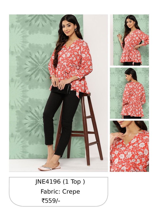 Red Janasya Party Wear Ladies Top Catalog 4196