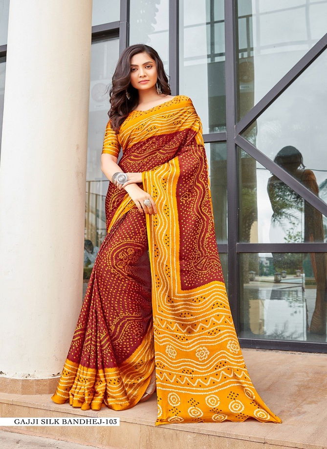 Gajji Silk Bandhej By Girnar Fashion Daily Wear Saree Exporters In India