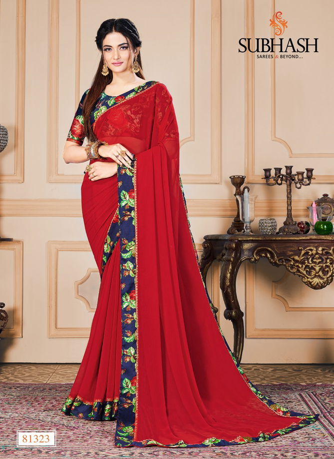 Subhash Saree Heavy Georgette And Pure Chiffon Designer Printed Work Elegant Regular Wear Saree Collections