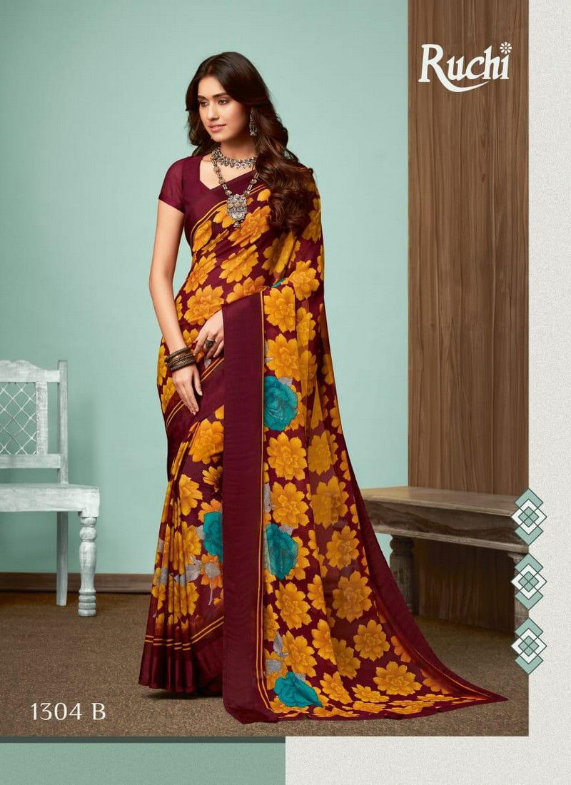 Ruchi Sarees Blueberry Vol 13 Chiffon Satin Border Designer Daily Wear Printed Sarees Collections