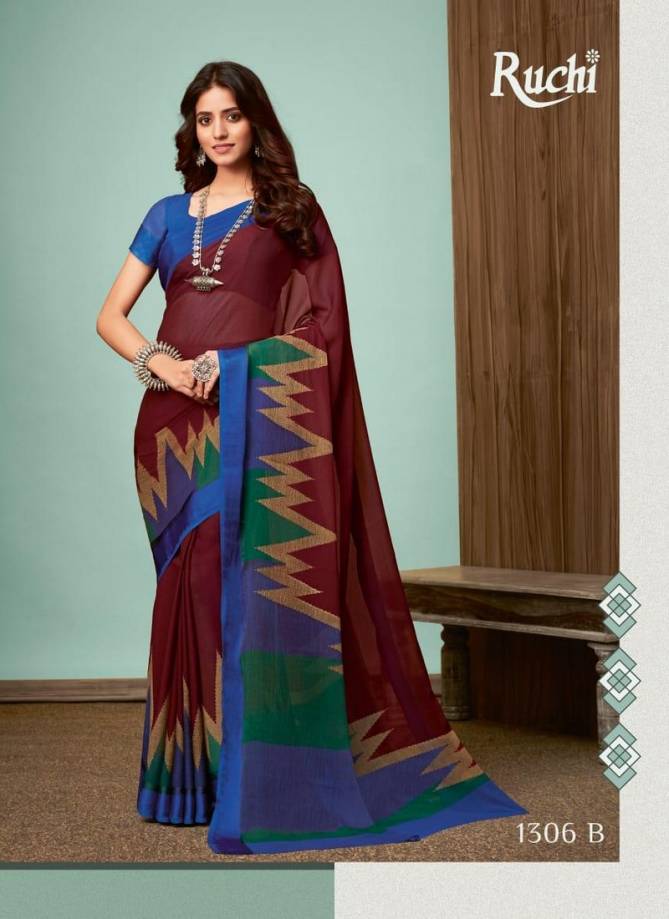 Ruchi Sarees Blueberry Vol 13 Chiffon Satin Border Designer Daily Wear Printed Sarees Collections