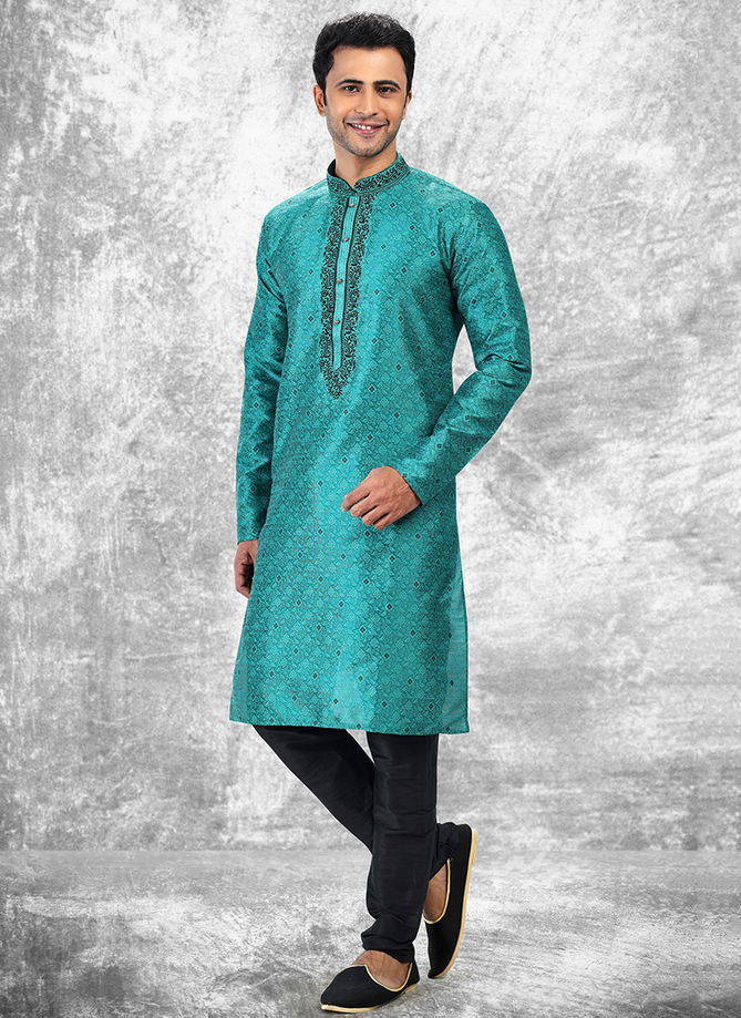 Sea Green Colour Festive Wear Designer Wholesale Kurta Pajama Catalog 2012