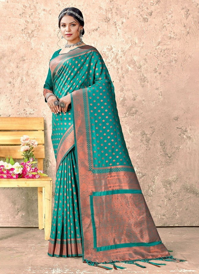 Sea Green Colour Gulshan By Sangam Silk Saree Catalog 1002