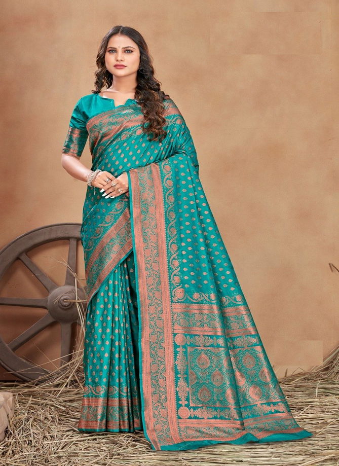 Sea Green Colour Mahisha By Monjolika Silk Saree Catalog 6203