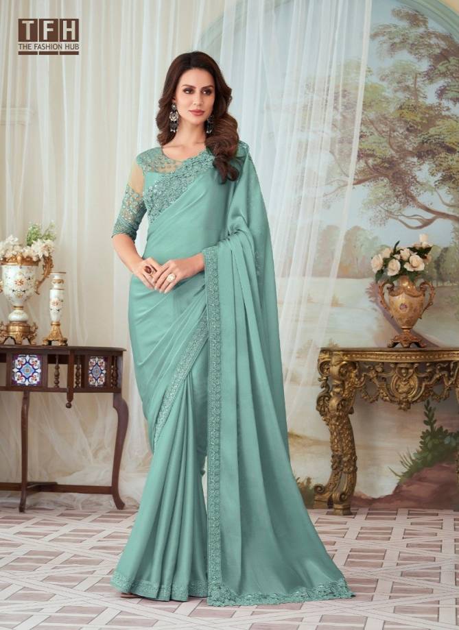 Sea Green Colour Tfh Glorious Silk Party Wear Saree Catalog 27003 D