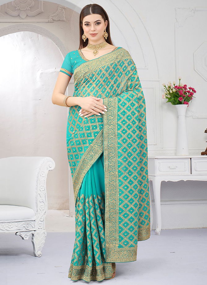 Sea Green Colour Versatile Wholesale Designer Georgette Saree Catalog 1542