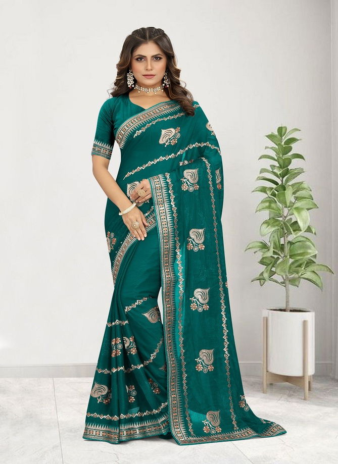 Sea Green Zamkudi By Nari Fashion Designer Saree Catalog 7174