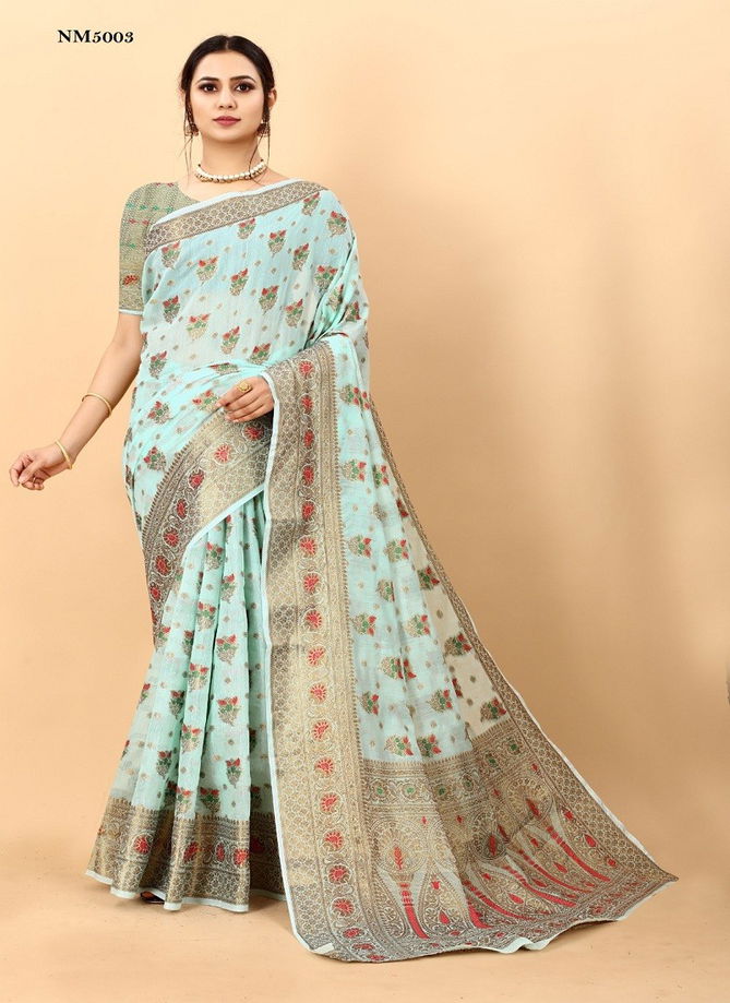 NM5001 To NM5006 Fashion Berry Soft Cotton Silk Printed Saree Wholesalers In Delhi