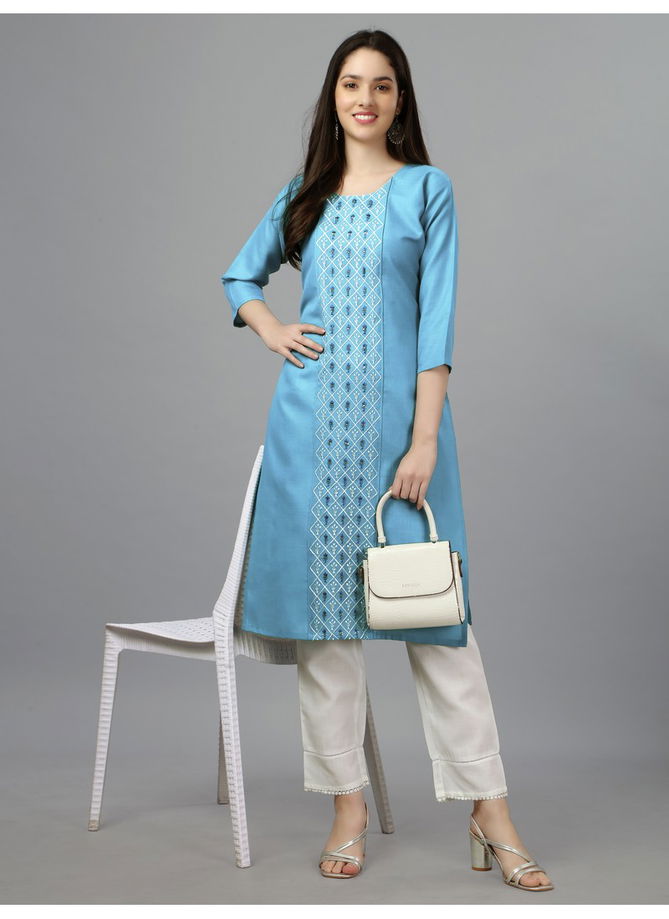 Sky Blue Colour Aardhna 1006 Cotton Kurti Catalog 5