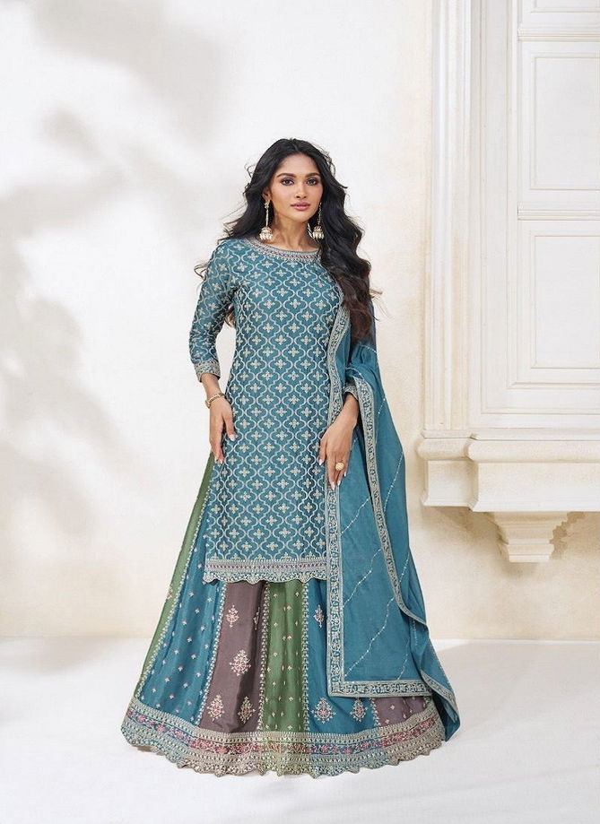 Colours By Aashirwad Creation Premium Chinon Silk Sharara Readymade Suit Catalog