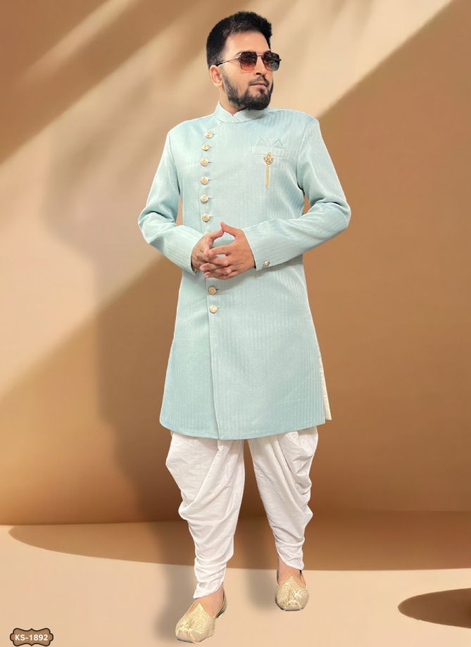 Sky Colour Mens Wedding Wear Indo Western Catalog 1892