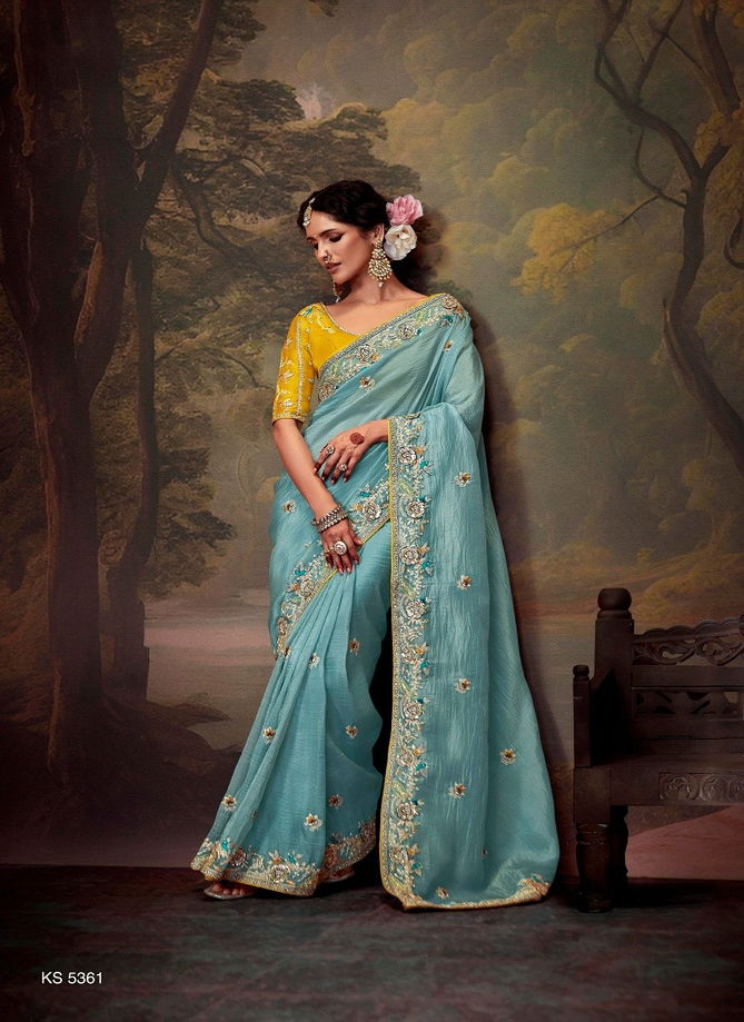 Naveli By Kimora Tissue Organza Weddding Wear Saree Suppliers In India