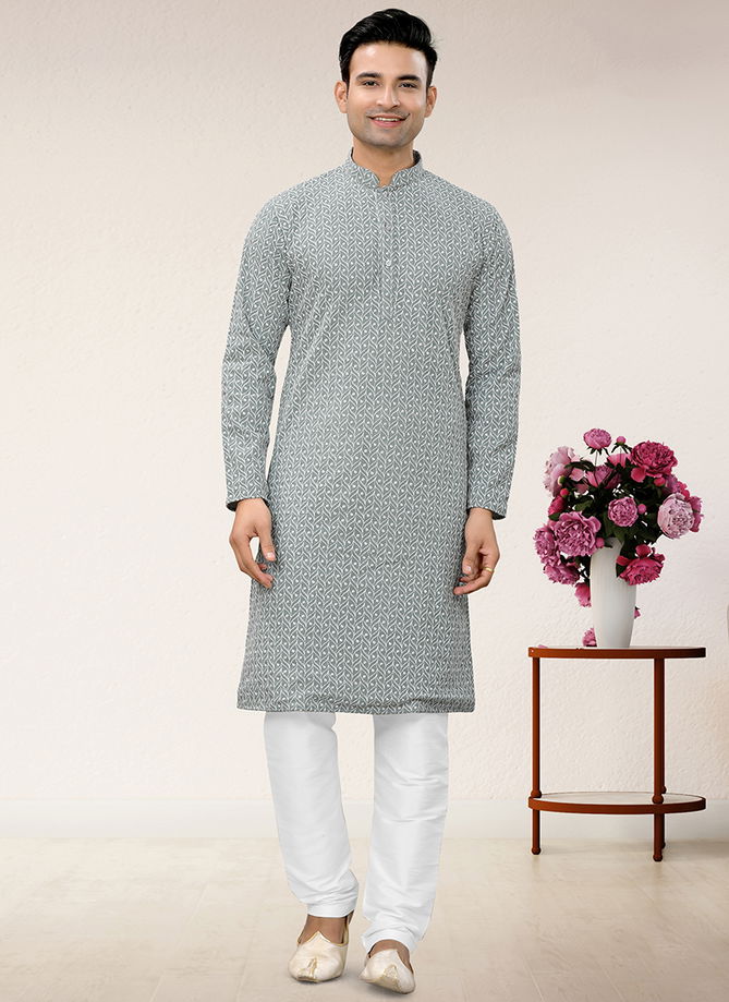 Smoke Blue Outluk 114 Occasion Wear Mens Kurta Pajama Catalog 114007