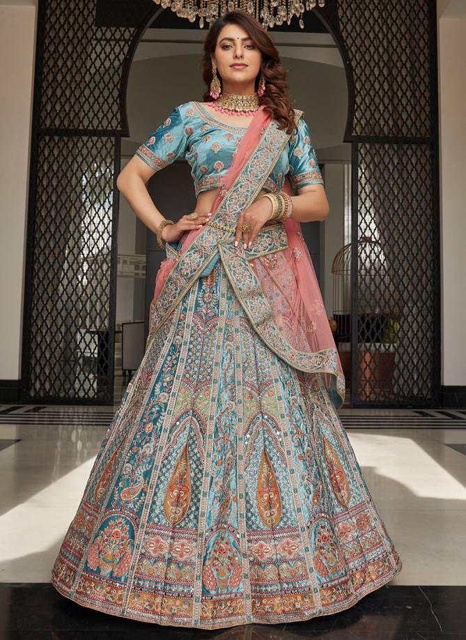 Aesthetic Teal Colored Designer Lehenga Choli