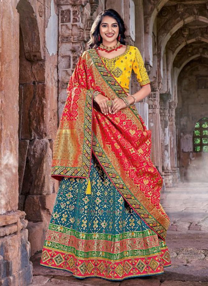 Teal Blue And Red Colour Prearana Wholesale Ethnic Wear Designer Lehenga Choli Catalog 1704