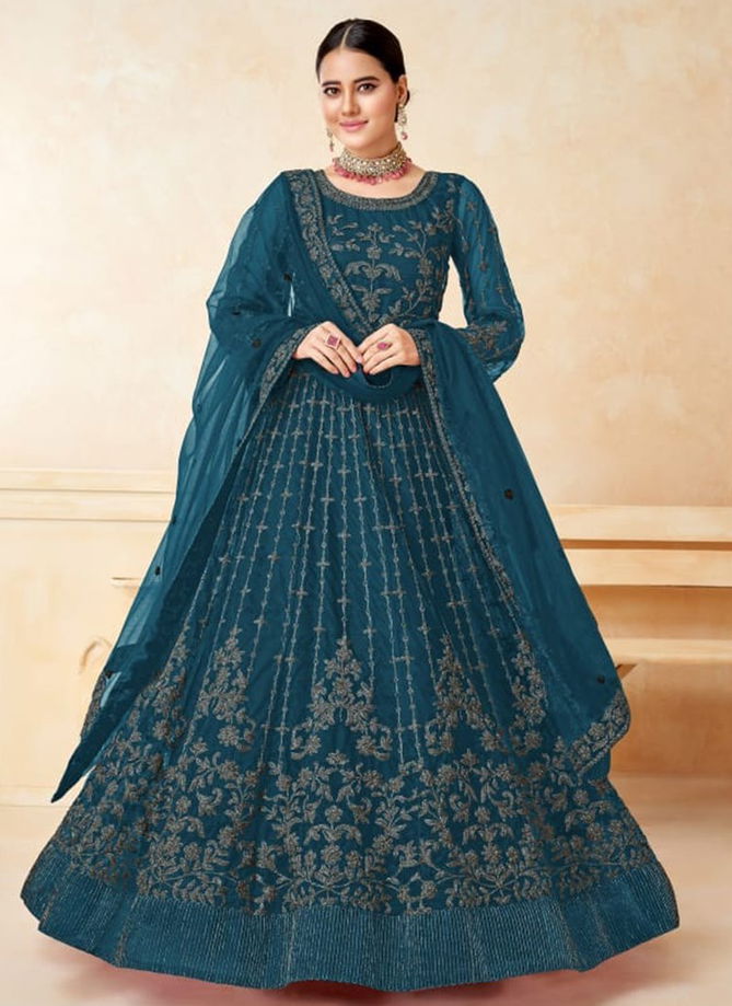 Teal Blue Anjubaa Vol 8 Wedding Wear Wholesale Anarkali Suits Catalog 10081