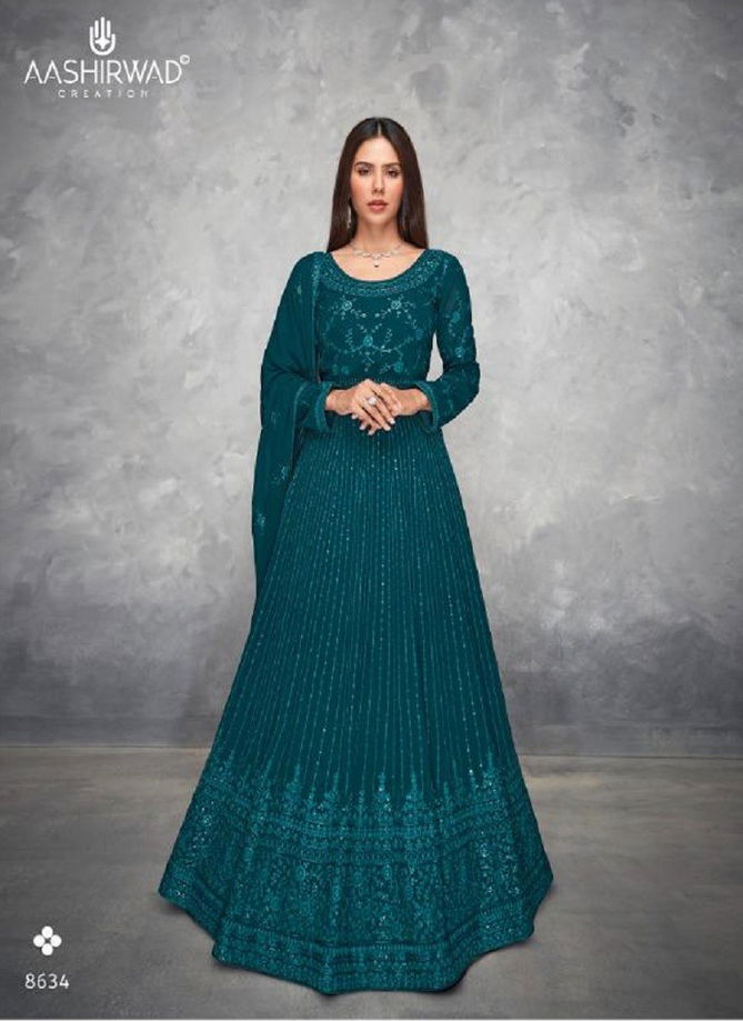 Teal Blue Colour Anamika By Aashirwad Gown Catalog 8634