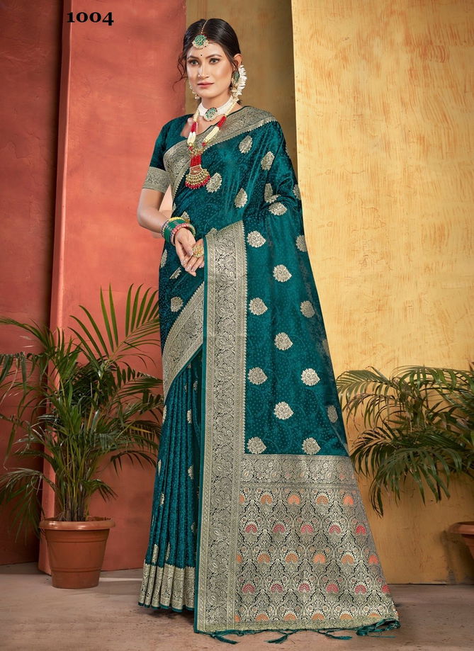 Teal Blue Colour Anju By Sangam Silk Saree Catalog 1004