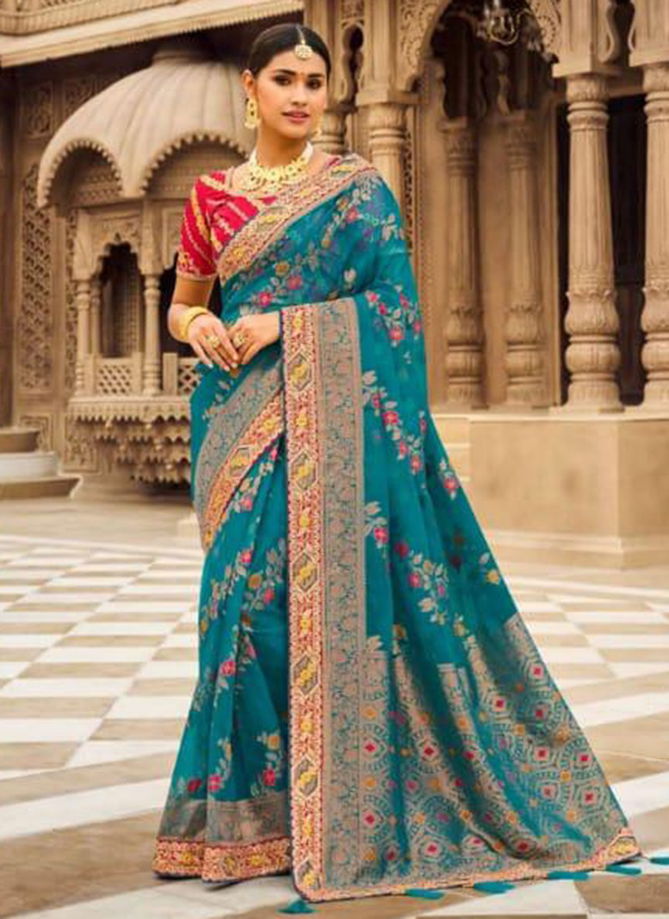 Teal Blue Colour Femina Wholesale Wedding Sarees Catalog 2302