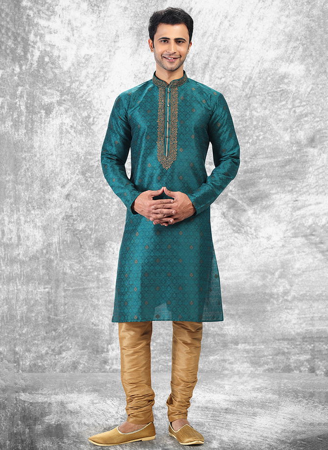 Teal Blue Colour Festive Wear Designer Wholesale Kurta Pajama Catalog 2010