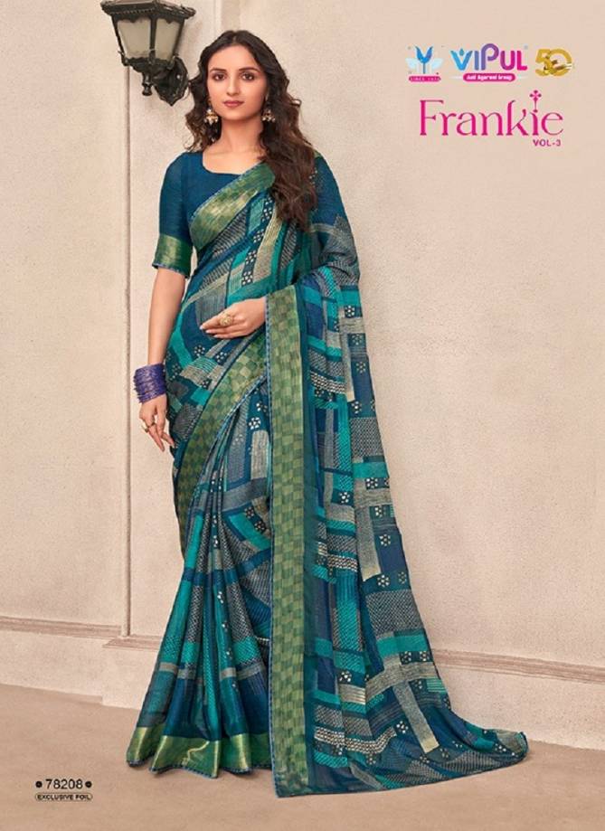 Frankie Vol 3 By Vipul Chiffon Printed Daily Wear Sarees Wholesale Clothing Suppliers in India 