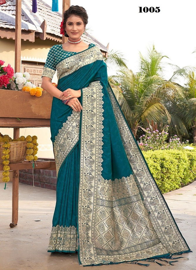 Teal Blue Colour Lavanya By Sangam Pure Silk Saree Catalog 1005