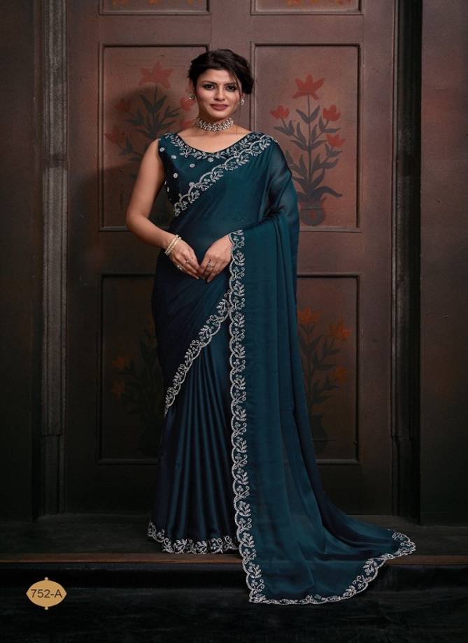 Mehek 752 A TO F Pure Satin Chiffon Party Wear Saree Wholesale Clothing Distributors In India