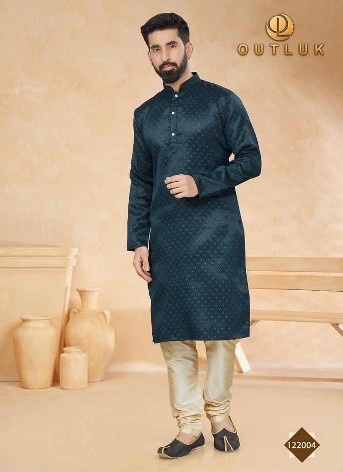 Teal Blue Colour Outluk Vol 122 Mens Kurta Pajama Catalog 122004