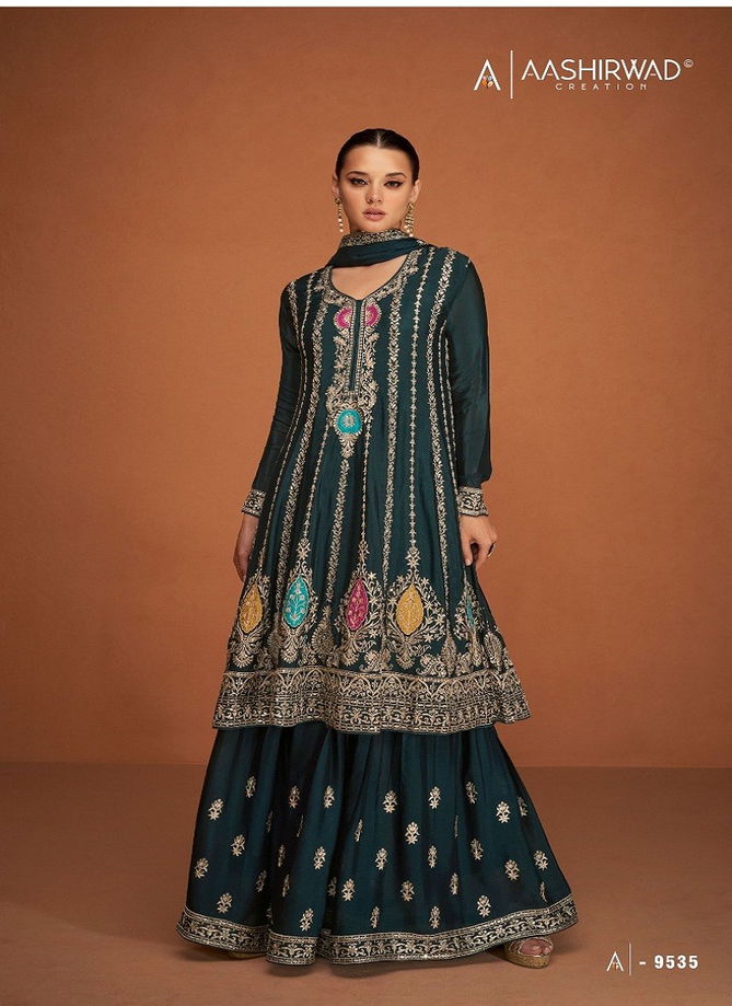 Teal Blue Colour Soha By Aashirwad Sharara Suit Catalog 9535