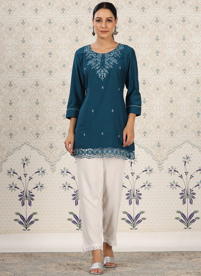 Teal Blue Colour Zeny Vol 9 By Mahotsav Designer Kurti Catalog 1873