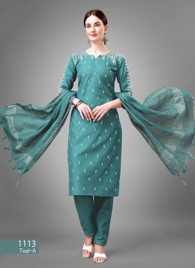 Aradhna 1113 Cotton Blend With Embroidery Kurti Bottom With Dupatta Catalog