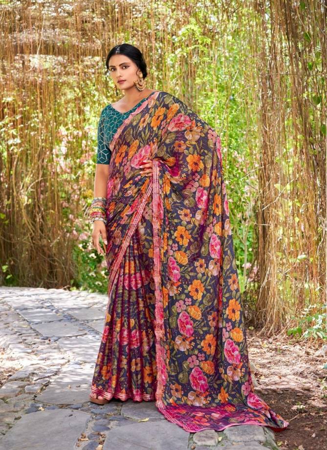 Feena By Stavan 3D Velvet Chiffon Embroidery Saree Exporters In India