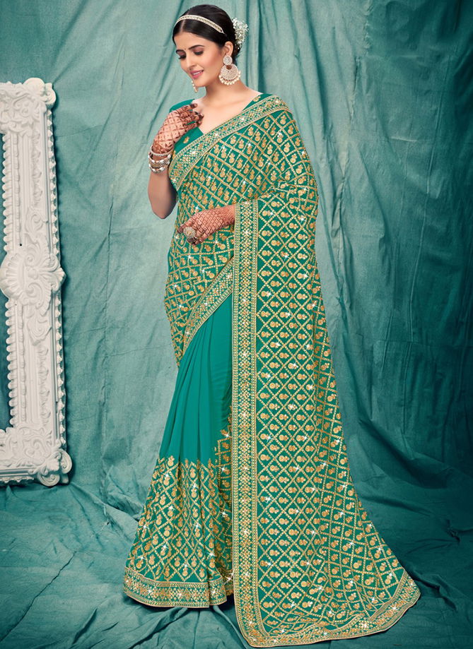 Teal Colour Kusum Designer Wholesale Wedding Wear Sarees 2743